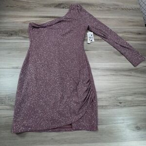 Speechless Women's Mauve glitter One Sleeve Ruched Wrap Dress junior XL Y2K